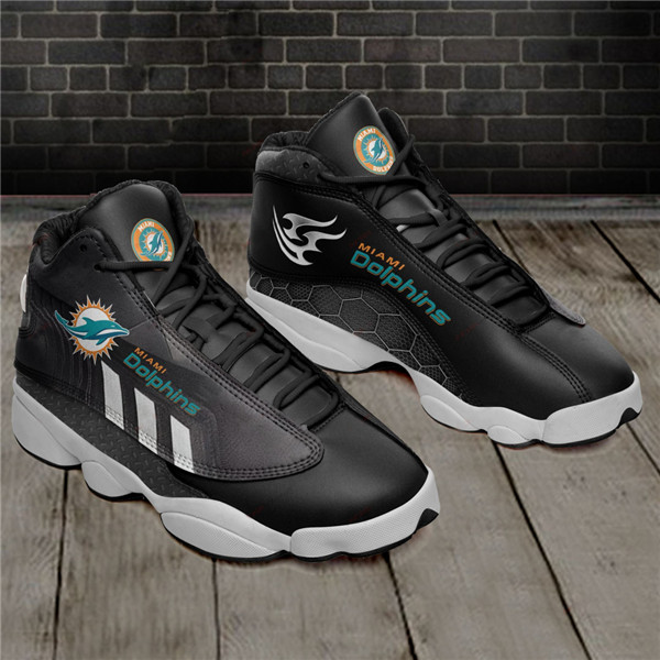 Men's Miami Dolphins AJ13 Series High Top Leather Sneakers 002 - Click Image to Close